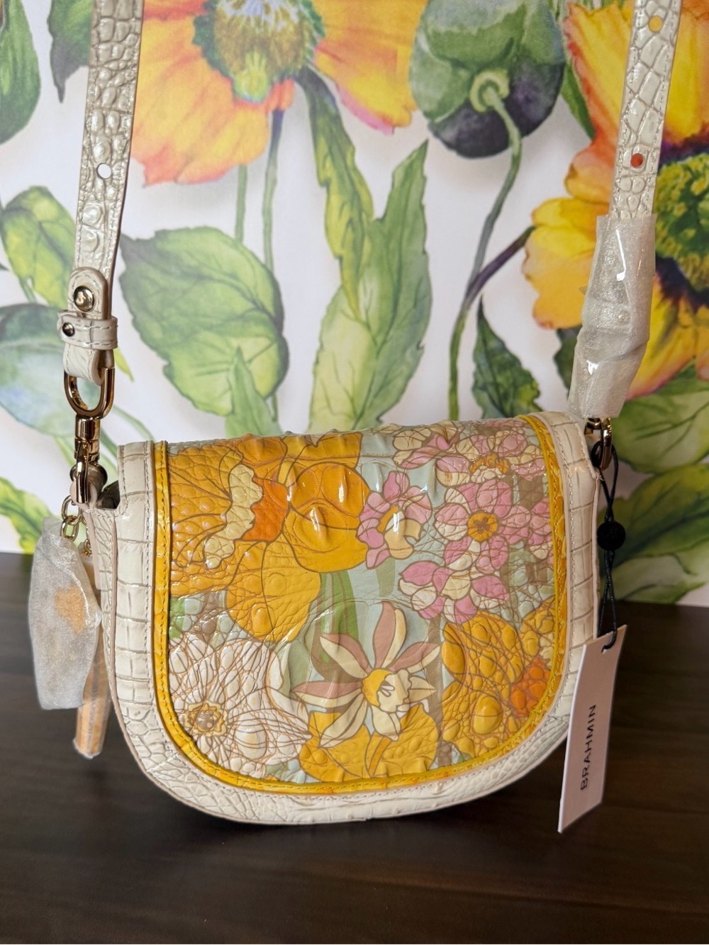NWT Brahmin Briar Daffodil Pimlico Leather Crossbody - Beautiful Floral FIRM - Picture 7 of 10